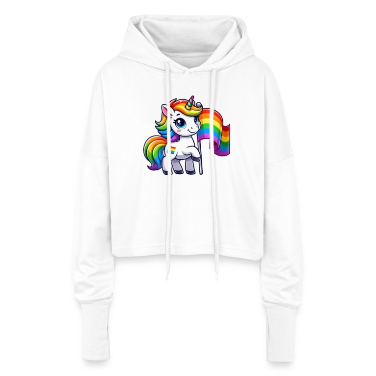 magisches-einhorn-der-vielfalt-cropped-frauen-hoodie-weiss
