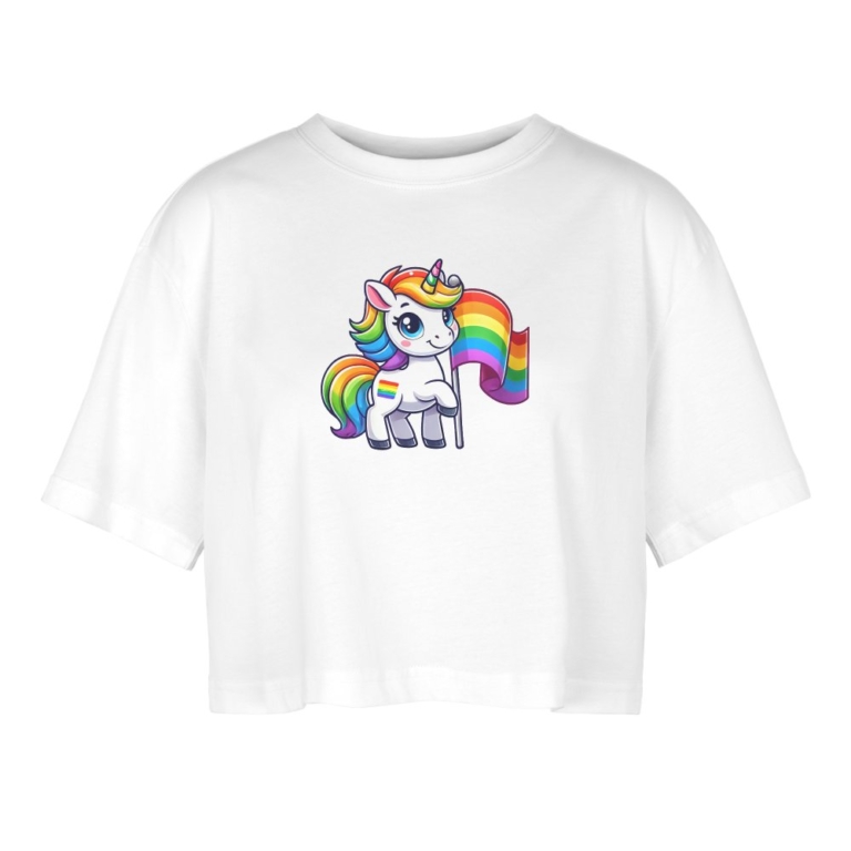 magisches-einhorn-der-vielfalt-frauen-oversized-cropped-t-shirt-weiss