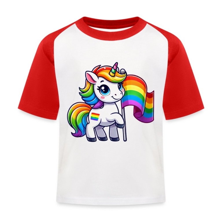 magisches-einhorn-der-vielfalt-kinder-baseball-t-shirt-weiss-rot