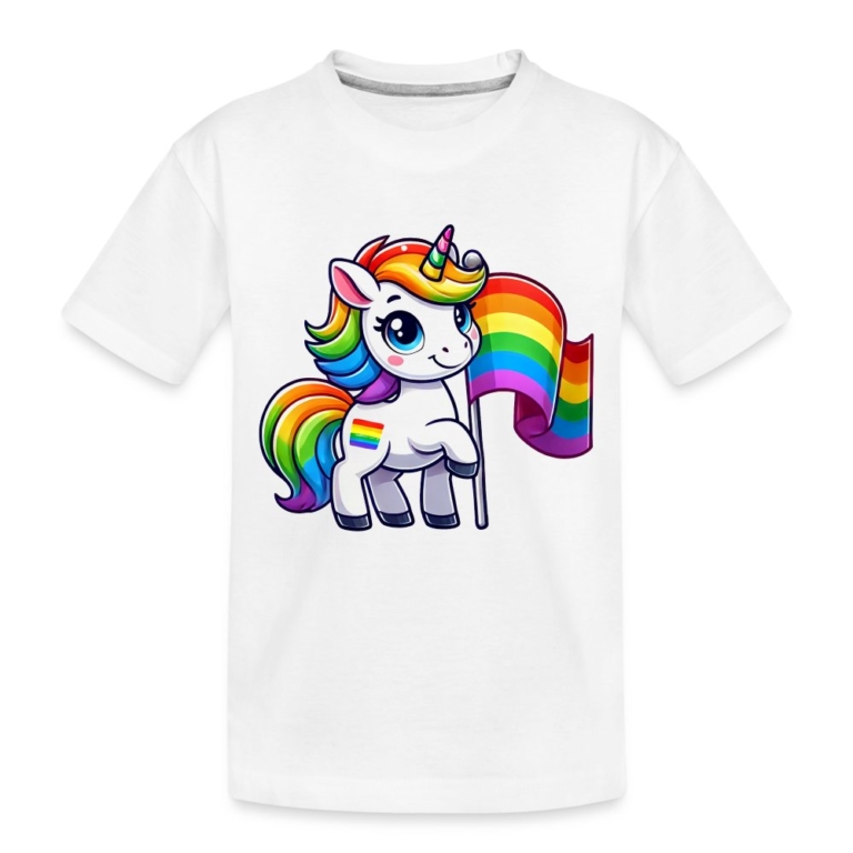 magisches-einhorn-der-vielfalt-kinder-premium-bio-t-shirt-weiss