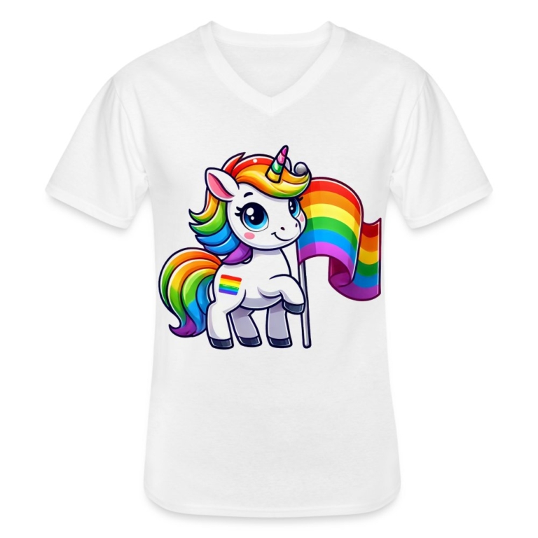 magisches-einhorn-der-vielfalt-klassisches-maenner-t-shirt-mit-v-ausschnitt-weiss