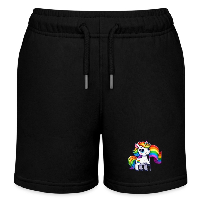 magisches-einhorn-der-vielfalt-stanleystella-kinder-bio-joggingshorts-mini-bolter-schwarz