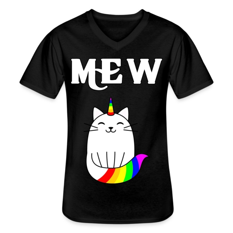 mewnicorn-klassisches-maenner-t-shirt-mit-v-ausschnitt-schwarz