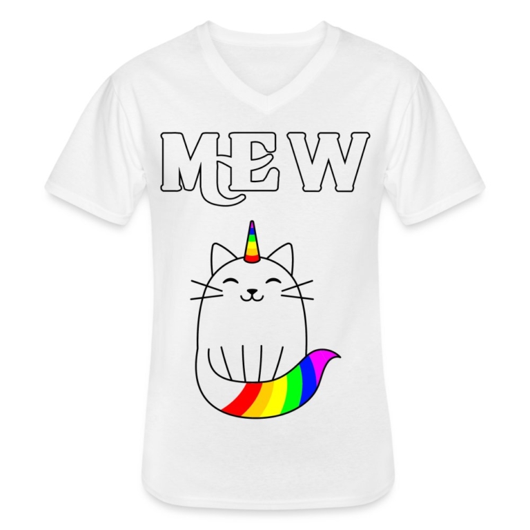 mewnicorn-klassisches-maenner-t-shirt-mit-v-ausschnitt-weiss