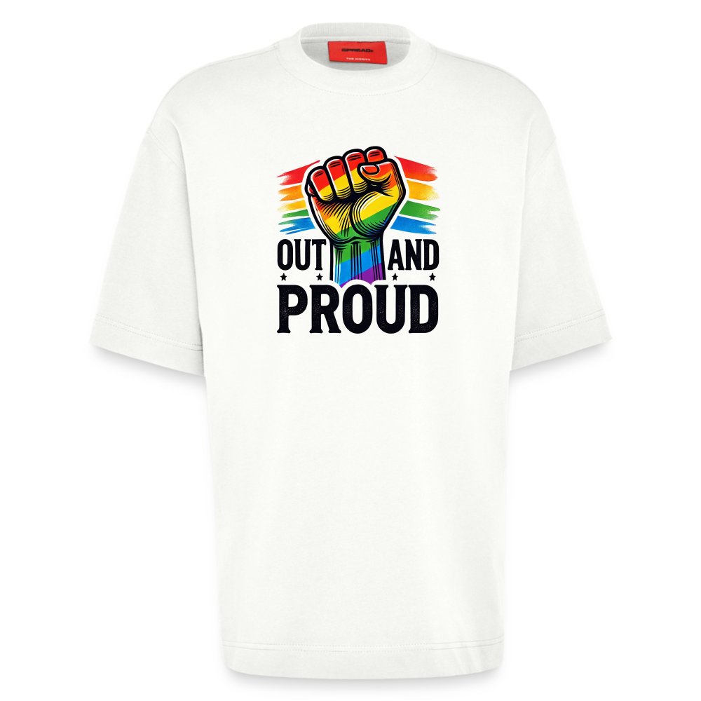 Out and Proud - Heavyweight Oversized Organic T-Shirt Made in EU OFF WHITE