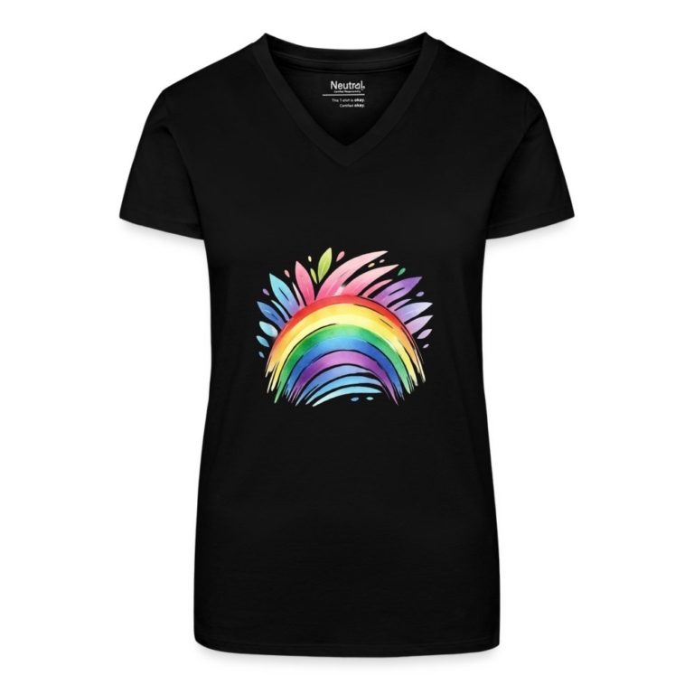 pastell-regenbogen-bio-frauen-t-shirt-mit-v-ausschnitt-schwarz