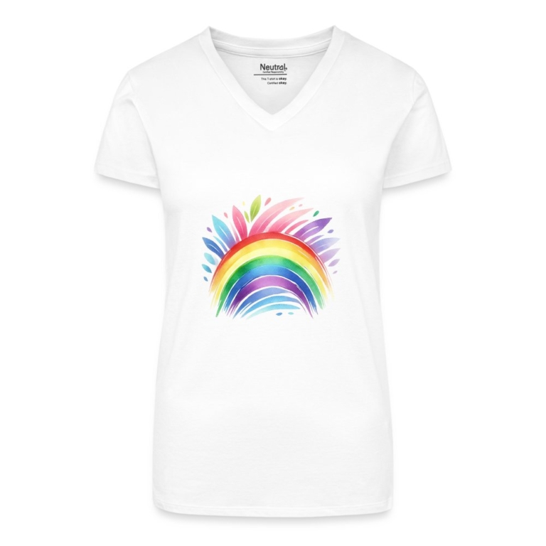 pastell-regenbogen-bio-frauen-t-shirt-mit-v-ausschnitt-weiss