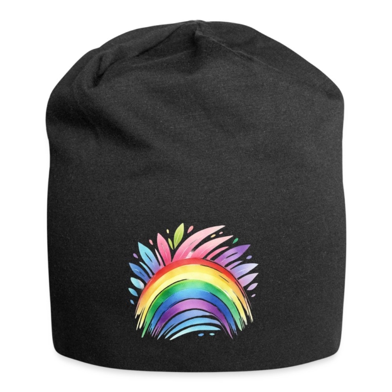 pastell-regenbogen-jersey-beanie-schwarz