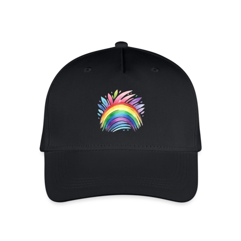 pastell-regenbogen-kinder-bio-basecap-schwarz