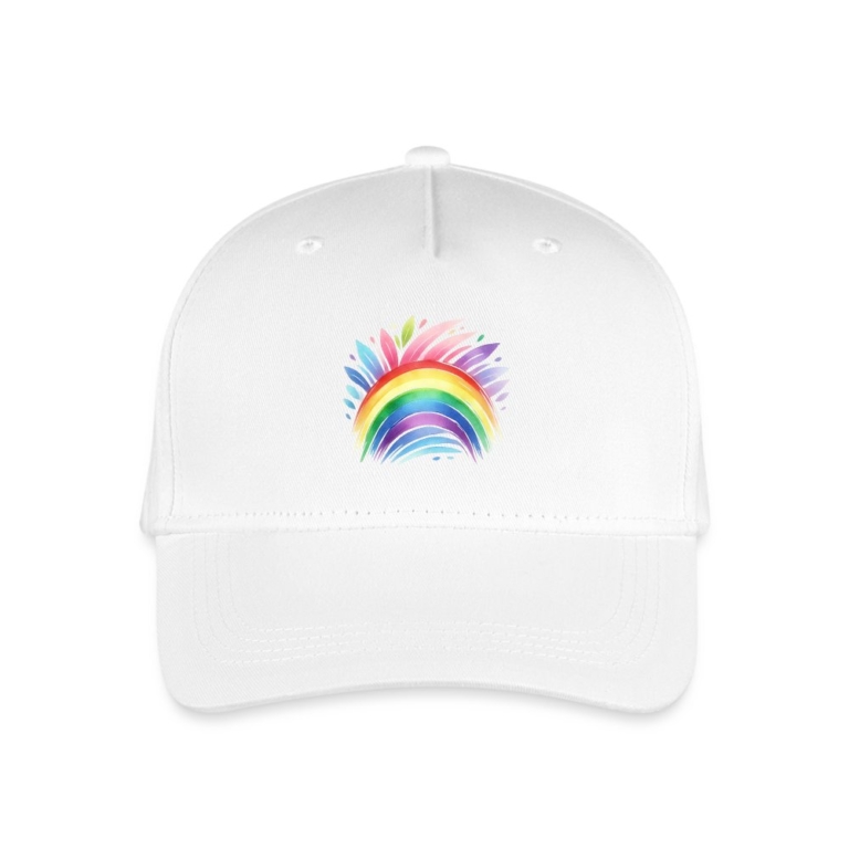 pastell-regenbogen-kinder-bio-basecap-weiss