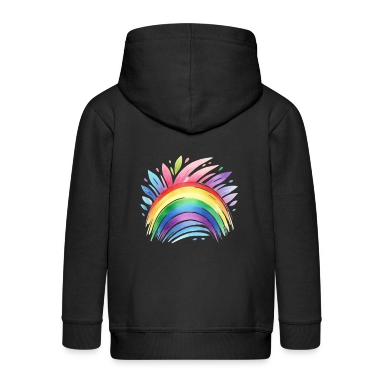 pastell-regenbogen-kinder-premium-kapuzenjacke-schwarz