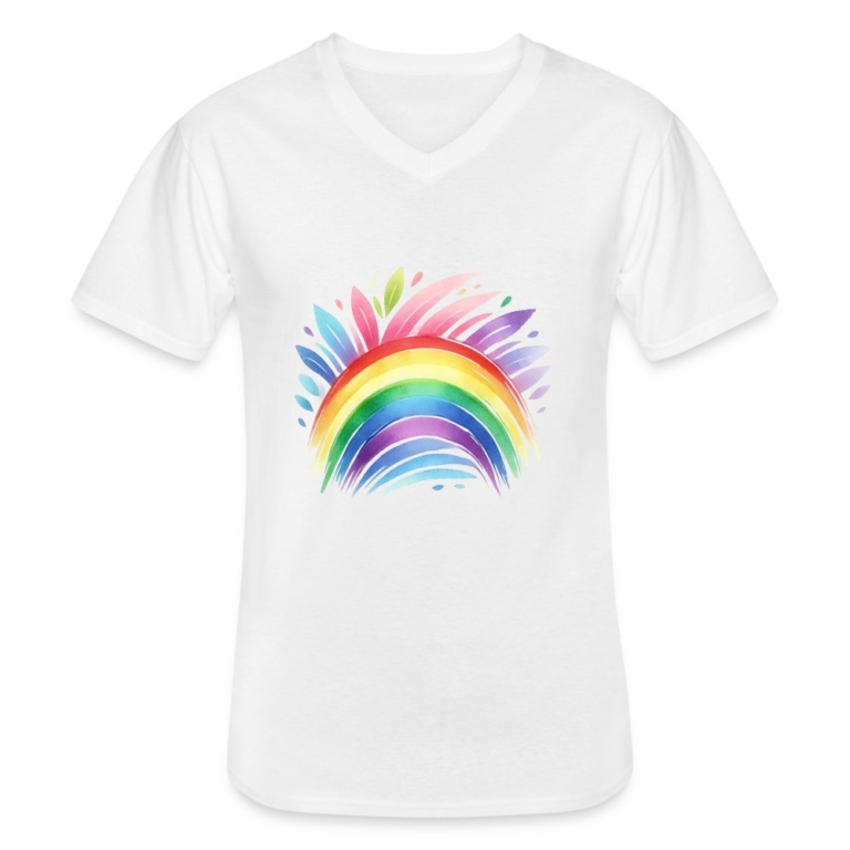pastell-regenbogen-klassisches-maenner-t-shirt-mit-v-ausschnitt-weiss