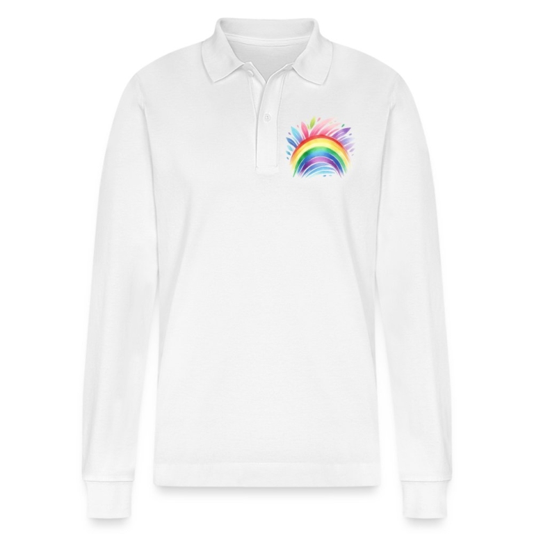 pastell-regenbogen-stanleystella-unisex-bio-langarm-poloshirt-prepster-weiss