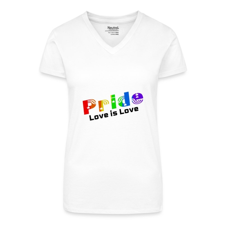 pride-love-is-love-bio-frauen-t-shirt-mit-v-ausschnitt-weiss