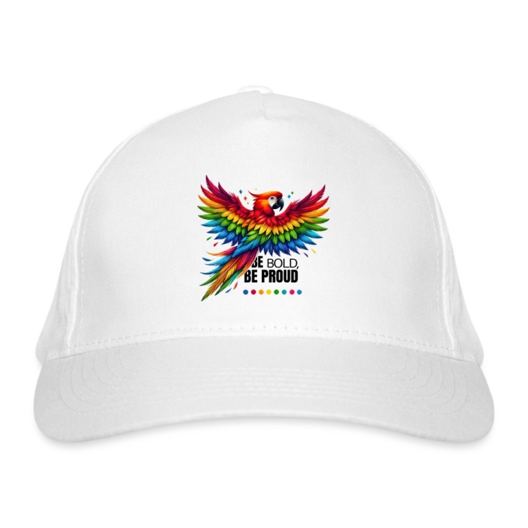 pride-papagei-bio-baseballkappe-weiss