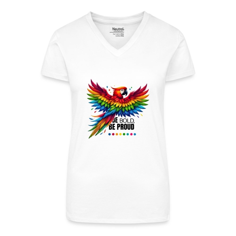 pride-papagei-bio-frauen-t-shirt-mit-v-ausschnitt-weiss