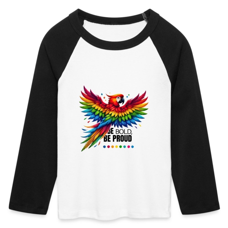 pride-papagei-cropped-frauen-baby-tee-mit-34-aermel-weiss-schwarz