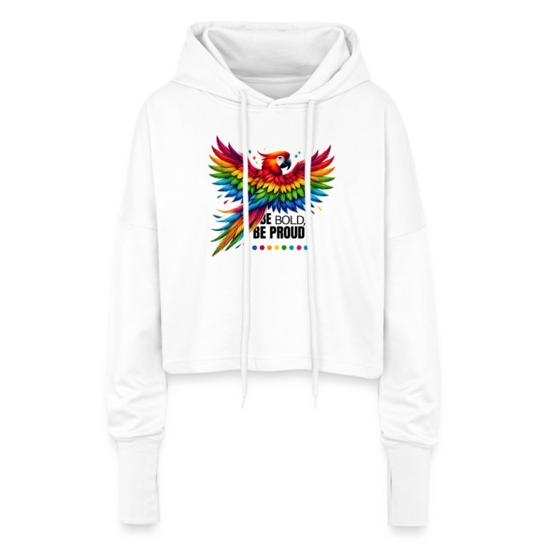 pride-papagei-cropped-frauen-hoodie-weiss