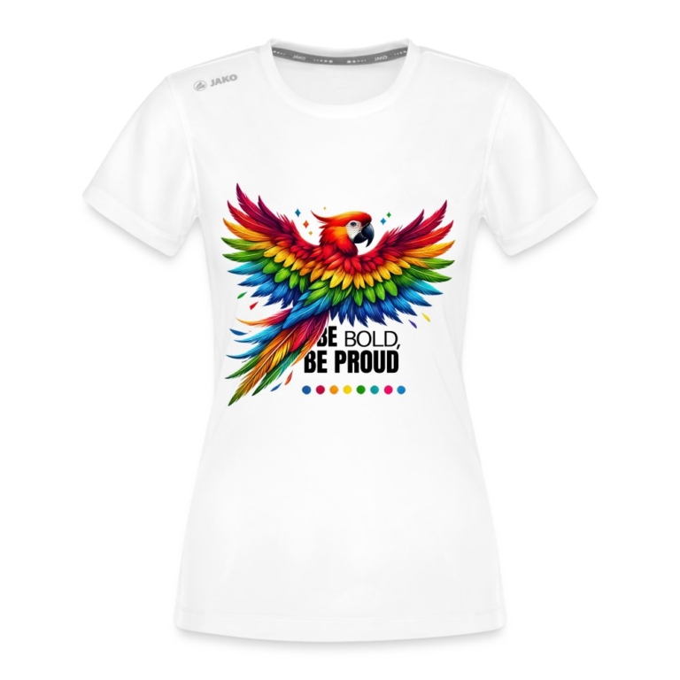 pride-papagei-jako-frauen-t-shirt-run-20-weiss
