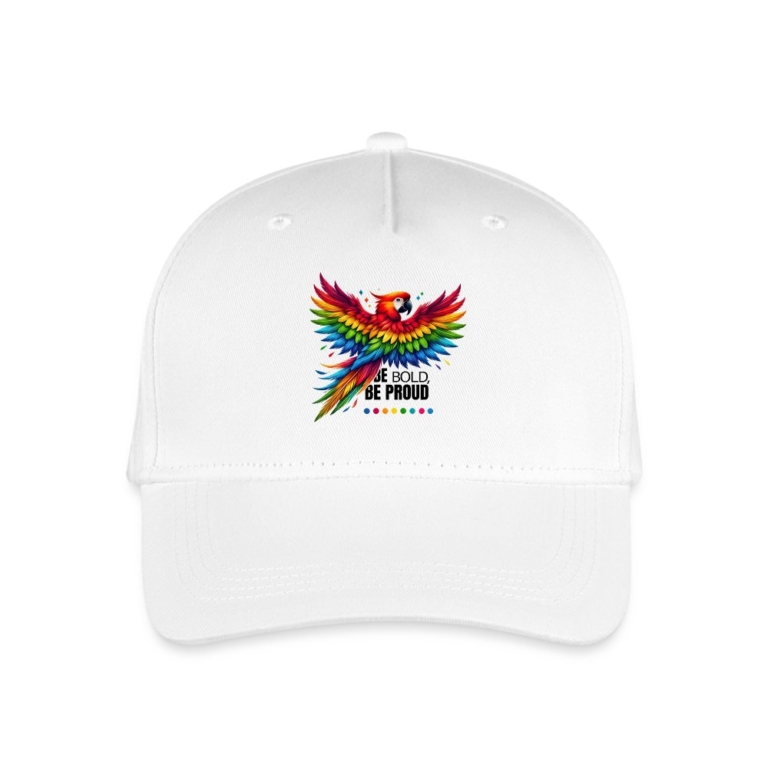 pride-papagei-kinder-bio-basecap-weiss