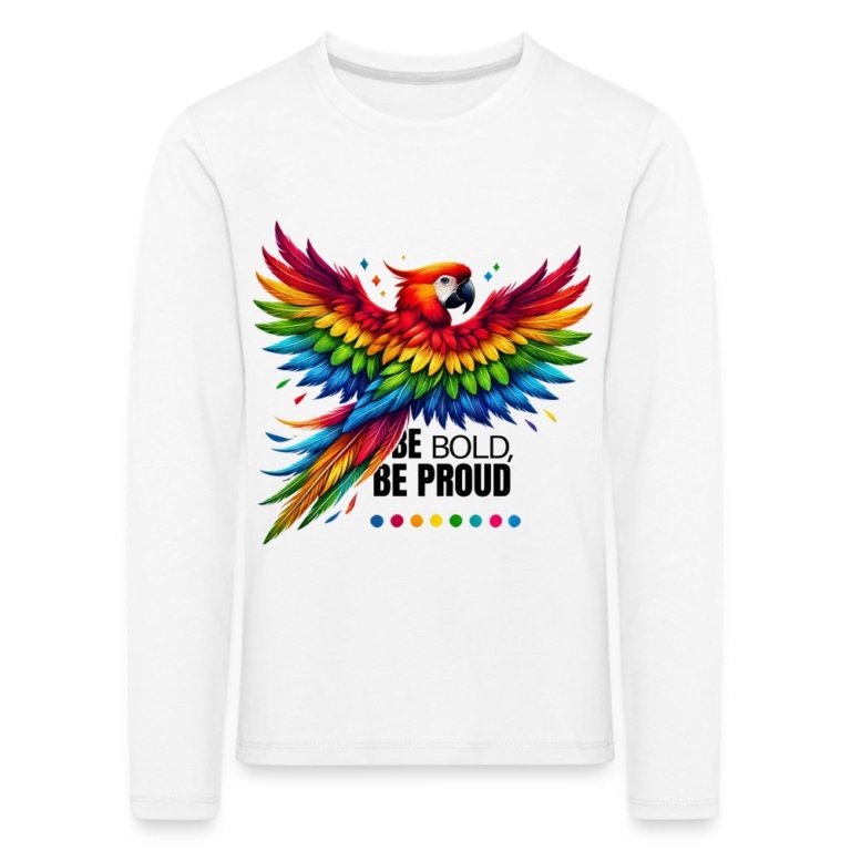 pride-papagei-kinder-premium-langarmshirt-weiss
