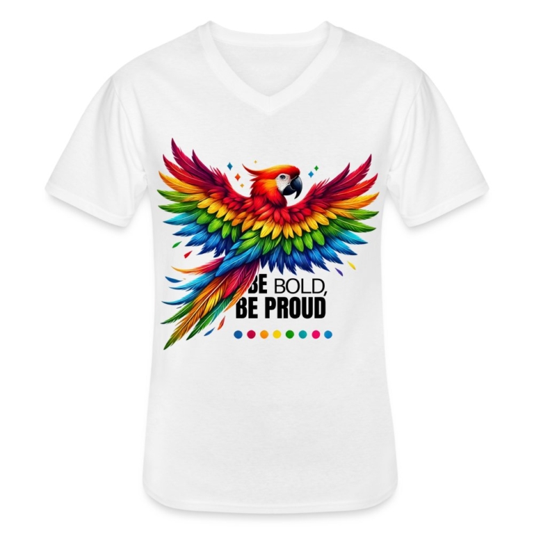 pride-papagei-klassisches-maenner-t-shirt-mit-v-ausschnitt-weiss