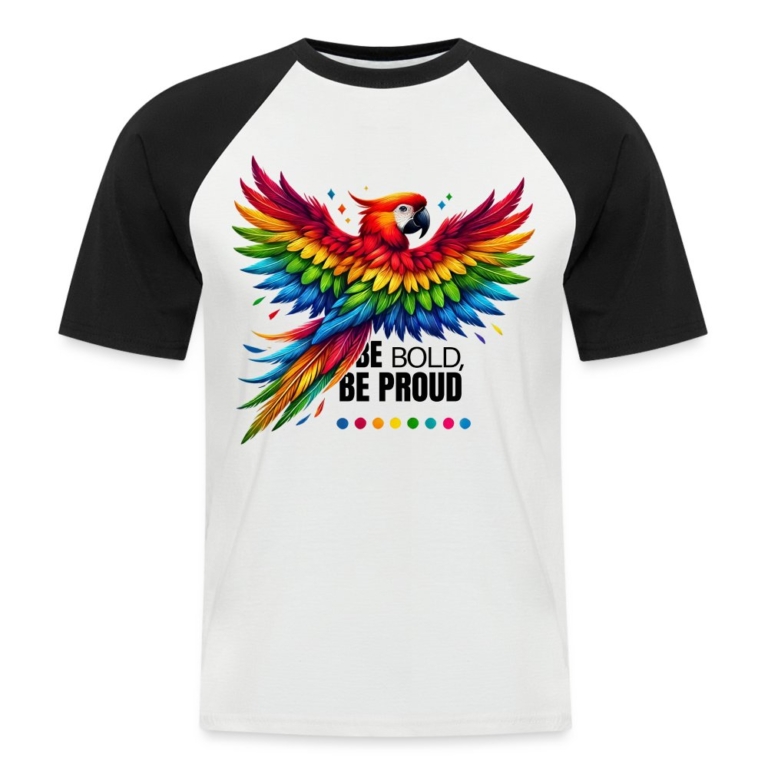 pride-papagei-maenner-baseball-t-shirt-weiss-schwarz