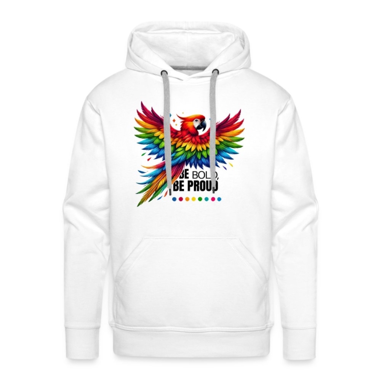 pride-papagei-maenner-premium-hoodie-weiss