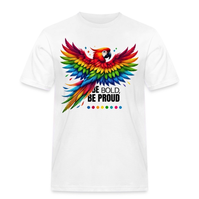 pride-papagei-maenner-workwear-t-shirt-weiss