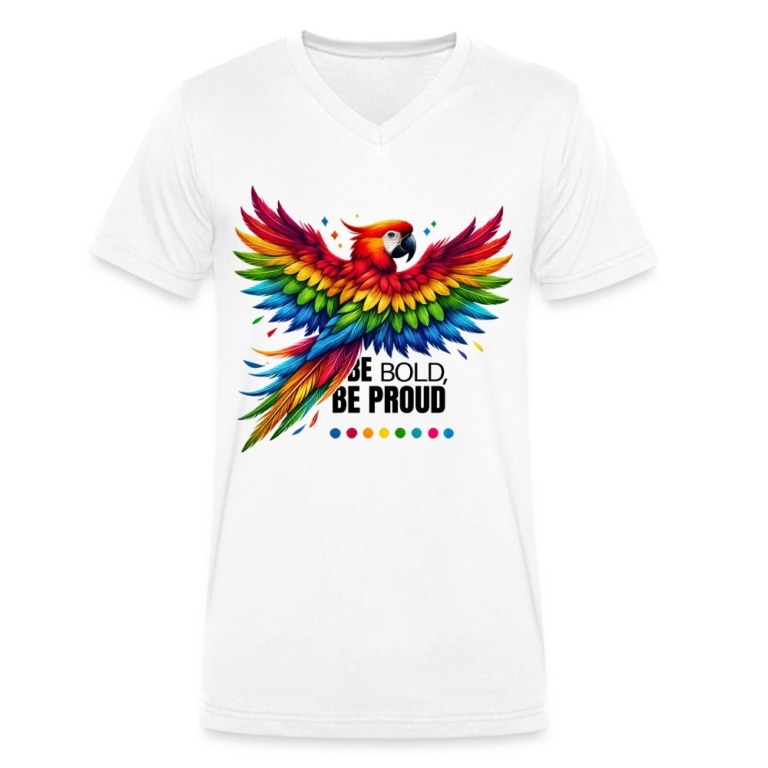 pride-papagei-stanleystella-maenner-bio-t-shirt-mit-v-ausschnitt-weiss