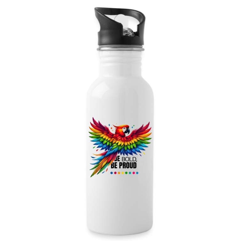pride-papagei-trinkflasche-mit-integriertem-trinkhalm-weiss