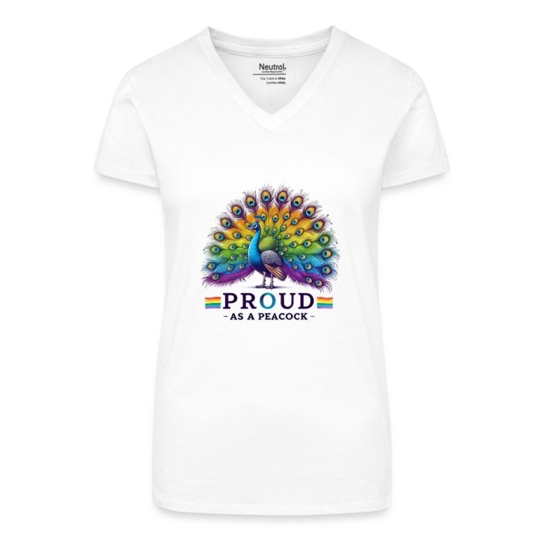 proud-as-a-peacock-bio-frauen-t-shirt-mit-v-ausschnitt-weiss