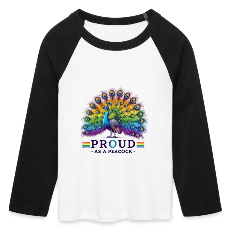 proud-as-a-peacock-cropped-frauen-baby-tee-mit-34-aermel-weiss-schwarz