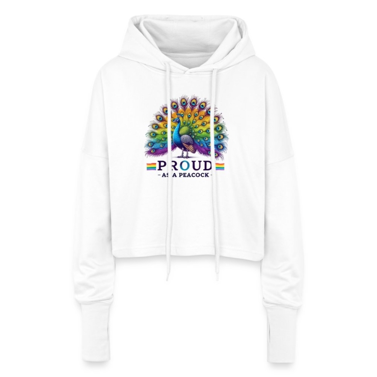 proud-as-a-peacock-cropped-frauen-hoodie-weiss