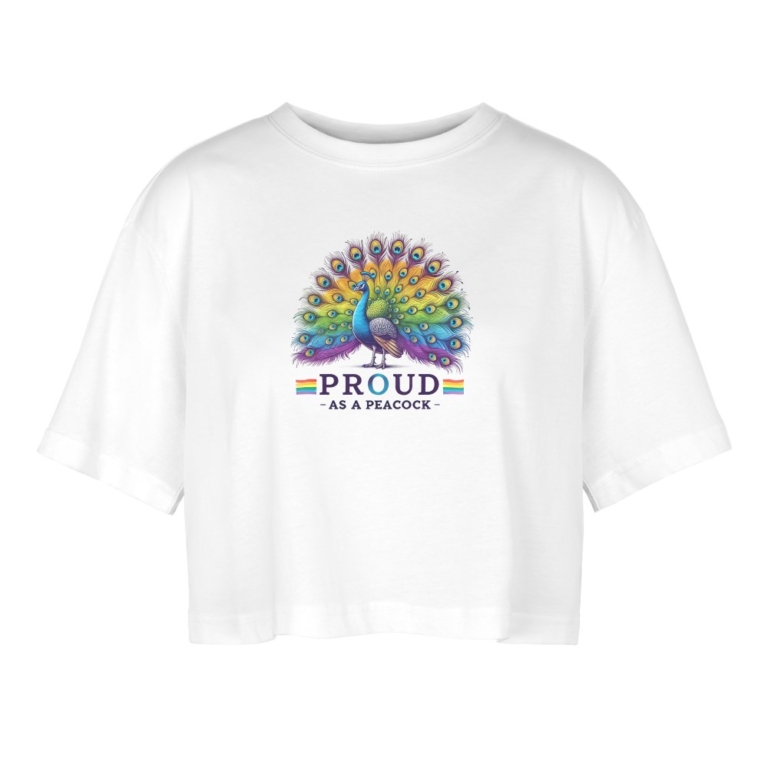 proud-as-a-peacock-frauen-oversized-cropped-t-shirt-weiss