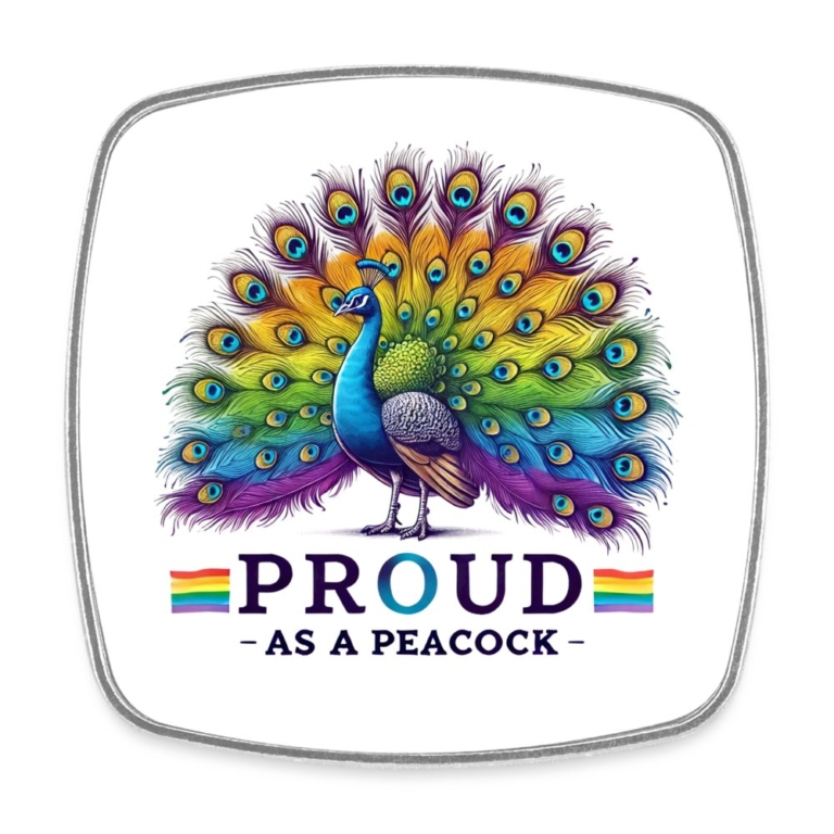 proud-as-a-peacock-viereckiger-kuehlschrankmagnet-weiss