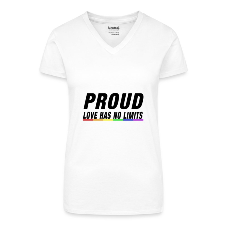 proud-love-has-no-limits-bio-frauen-t-shirt-mit-v-ausschnitt-weiss