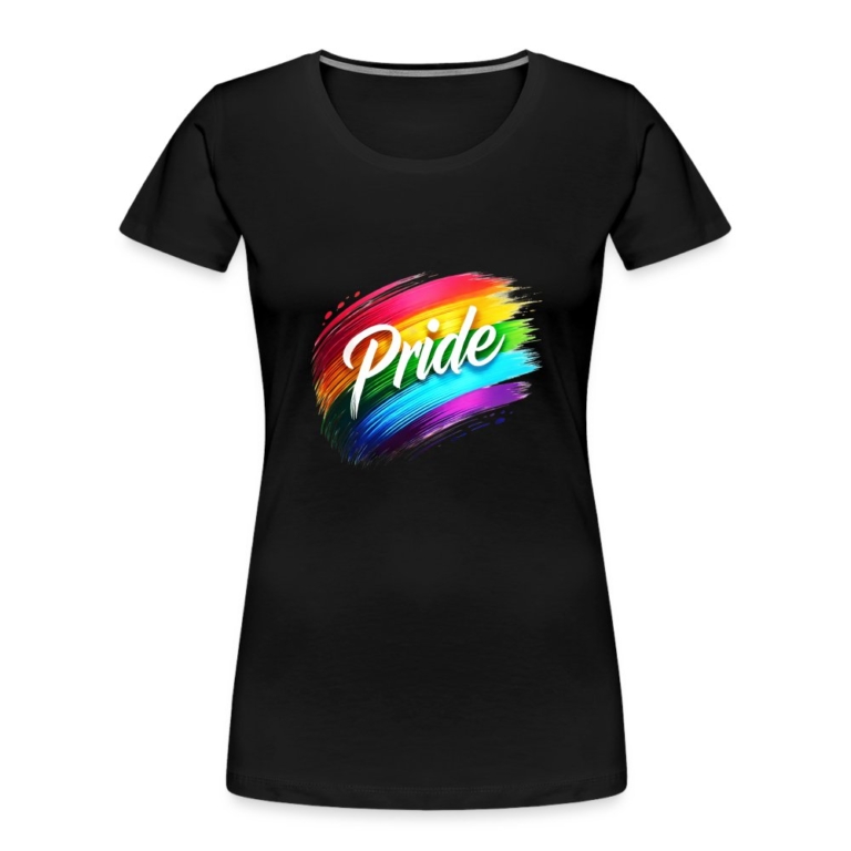 regenbogen-pinselstrich-frauen-premium-bio-t-shirt-schwarz