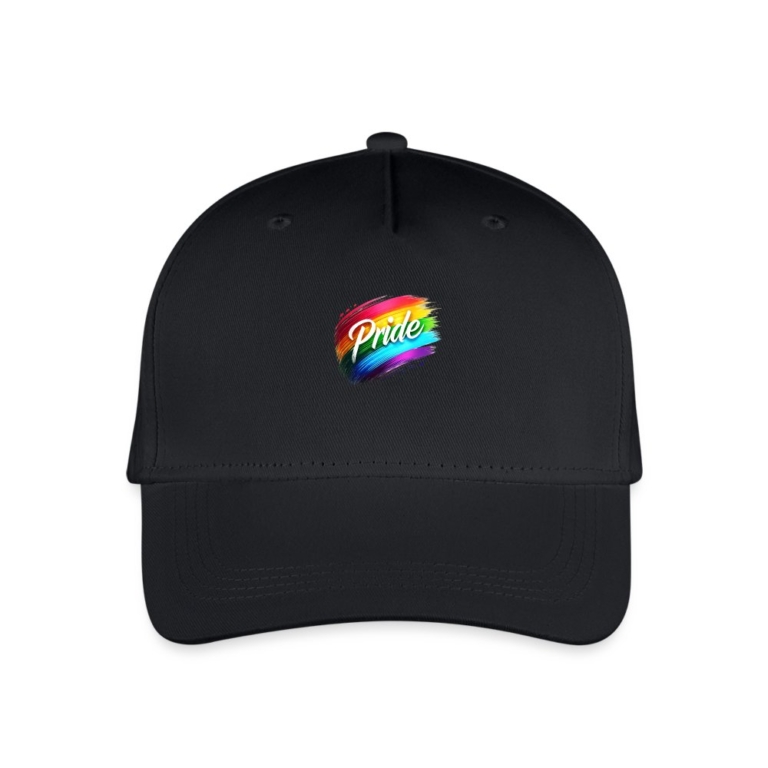 regenbogen-pinselstrich-kinder-bio-basecap-schwarz