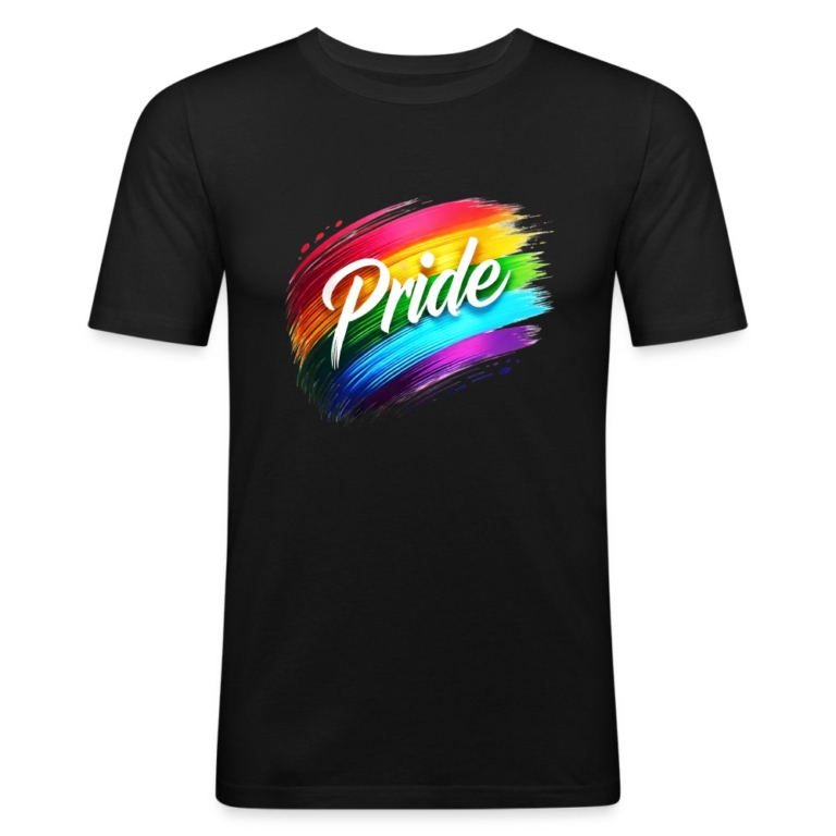 regenbogen-pinselstrich-maenner-slim-fit-t-shirt-schwarz