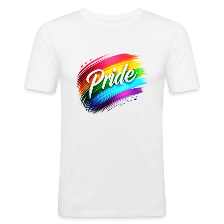 regenbogen-pinselstrich-maenner-slim-fit-t-shirt-weiss