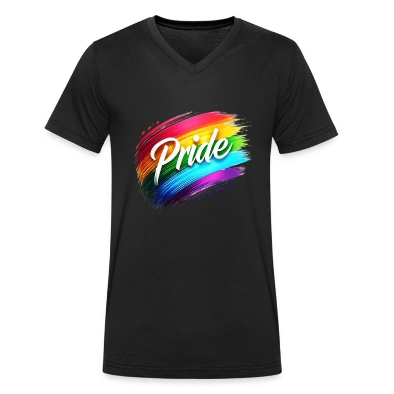 regenbogen-pinselstrich-stanleystella-maenner-bio-t-shirt-mit-v-ausschnitt-schwarz