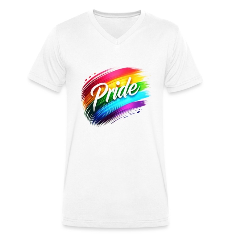 regenbogen-pinselstrich-stanleystella-maenner-bio-t-shirt-mit-v-ausschnitt-weiss