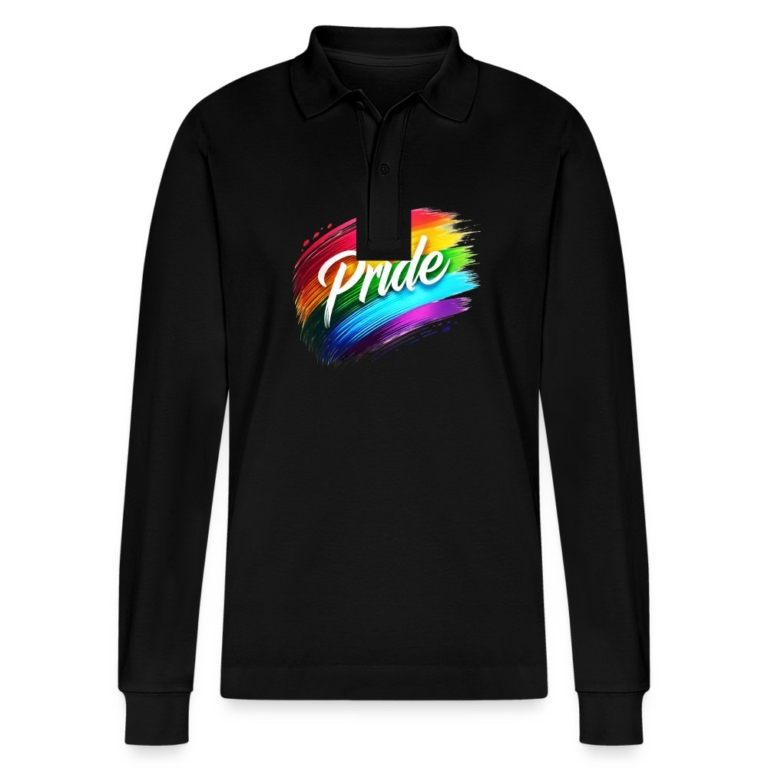 regenbogen-pinselstrich-stanleystella-unisex-bio-langarm-poloshirt-prepster-schwarz
