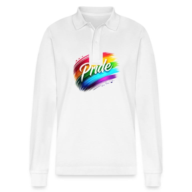 regenbogen-pinselstrich-stanleystella-unisex-bio-langarm-poloshirt-prepster-weiss