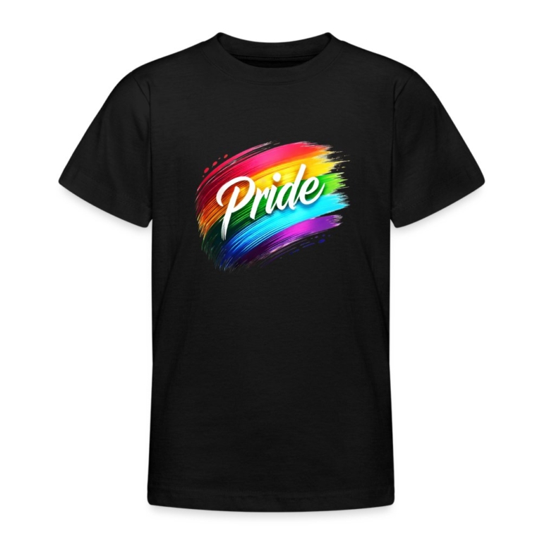 regenbogen-pinselstrich-teenager-t-shirt-schwarz