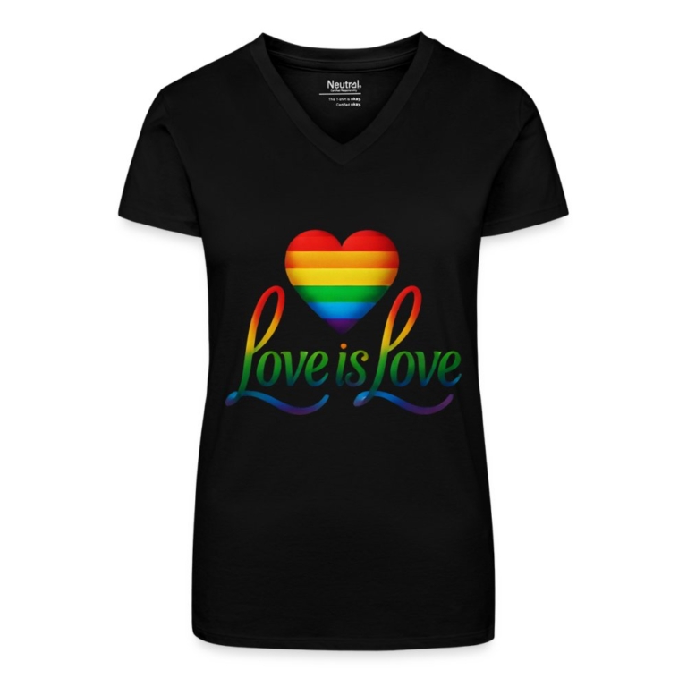 regenbogenherz-mit-spruch-bio-frauen-t-shirt-mit-v-ausschnitt-schwarz