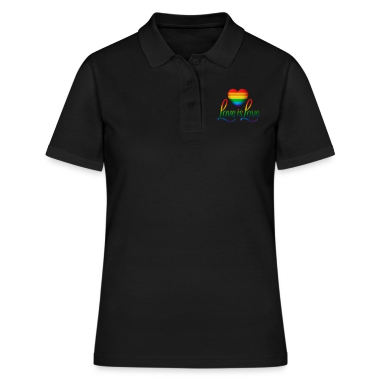 regenbogenherz-mit-spruch-frauen-polo-shirt-schwarz