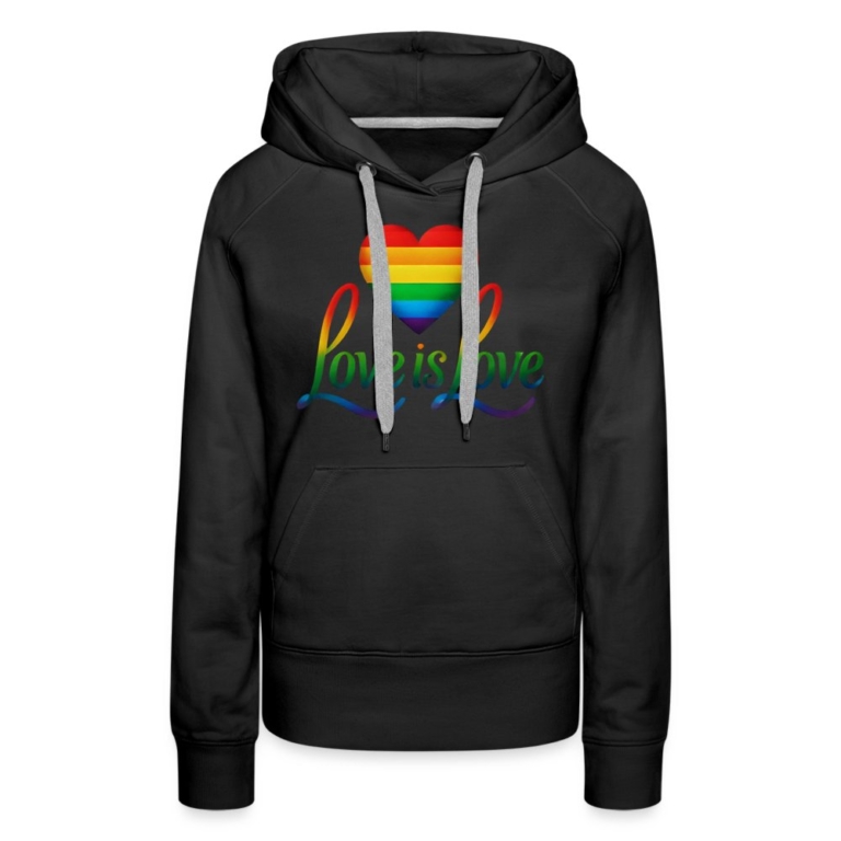 regenbogenherz-mit-spruch-frauen-premium-hoodie-schwarz