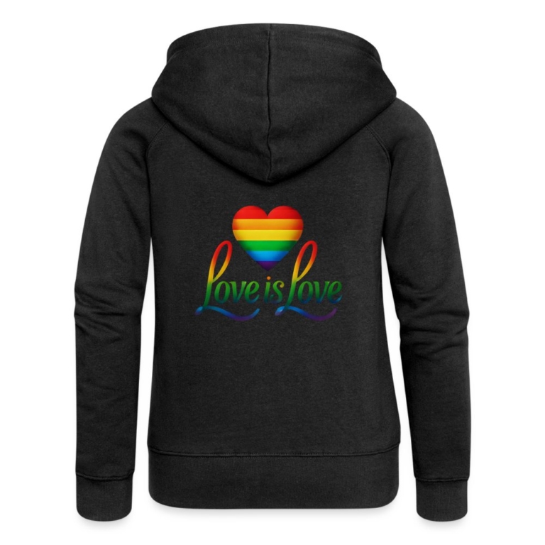 regenbogenherz-mit-spruch-frauen-premium-kapuzenjacke-schwarz